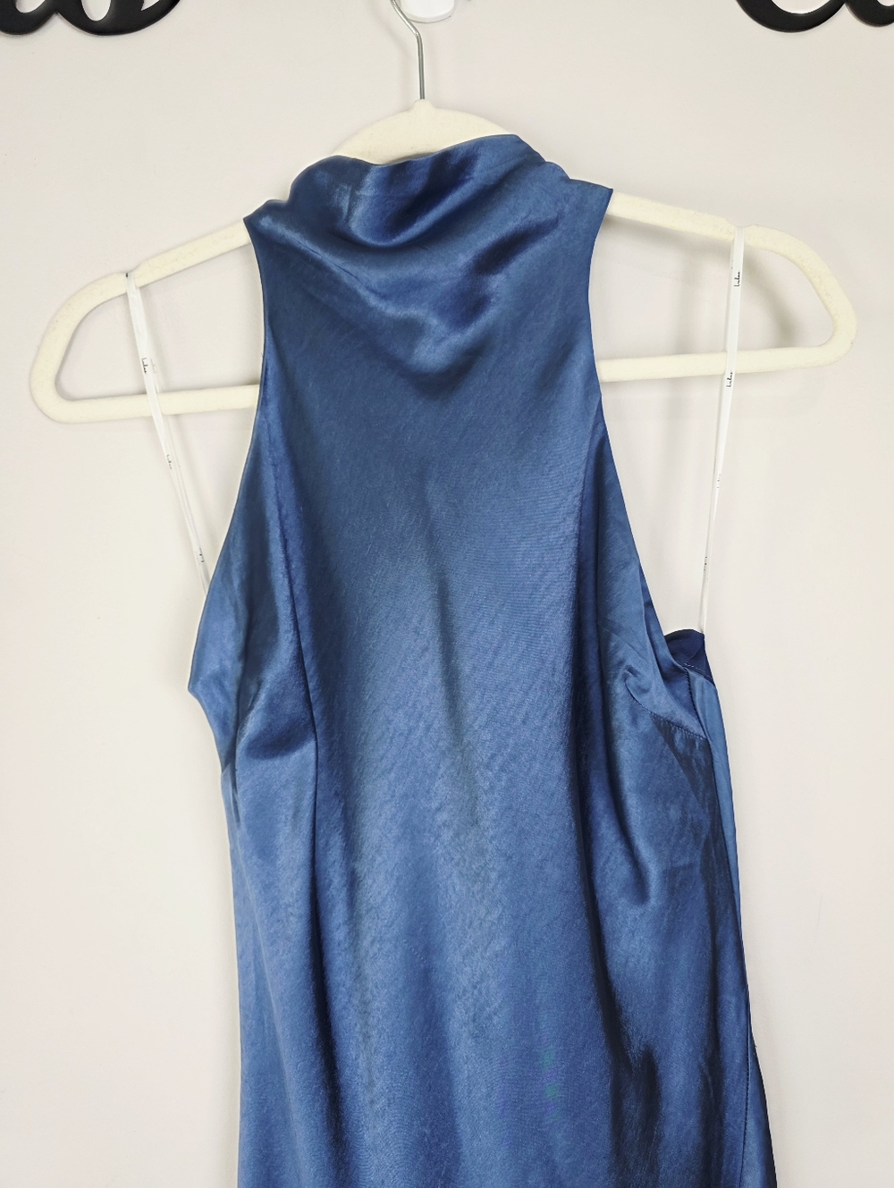 Lulus Exceptional Status Satin Halter Backless Blue Slip Midi Dress Sz Small NWT - Picture 4 of 14